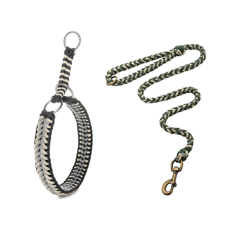Collier Phosphorescent Tressé Main Grand Chien | Anti-Traction, Visible la Nuit, Nylon Renforcé, S à 2XL