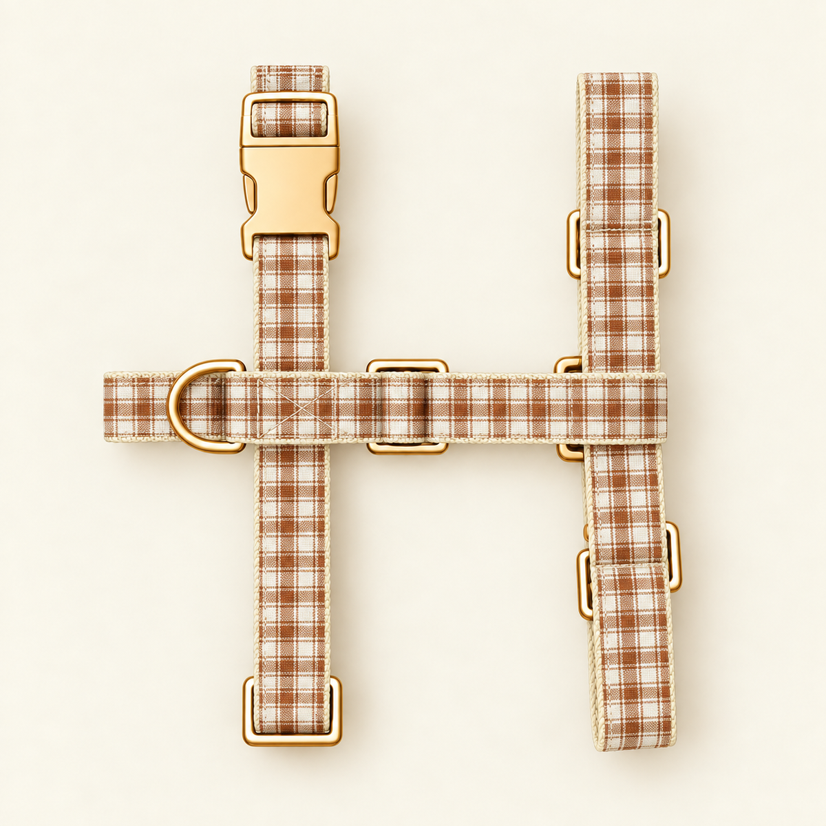 Harnais pour Chien Brixton Tartan Beige & Caramel | Confort Sans Tension sur le Cou, Réglable XS à XL