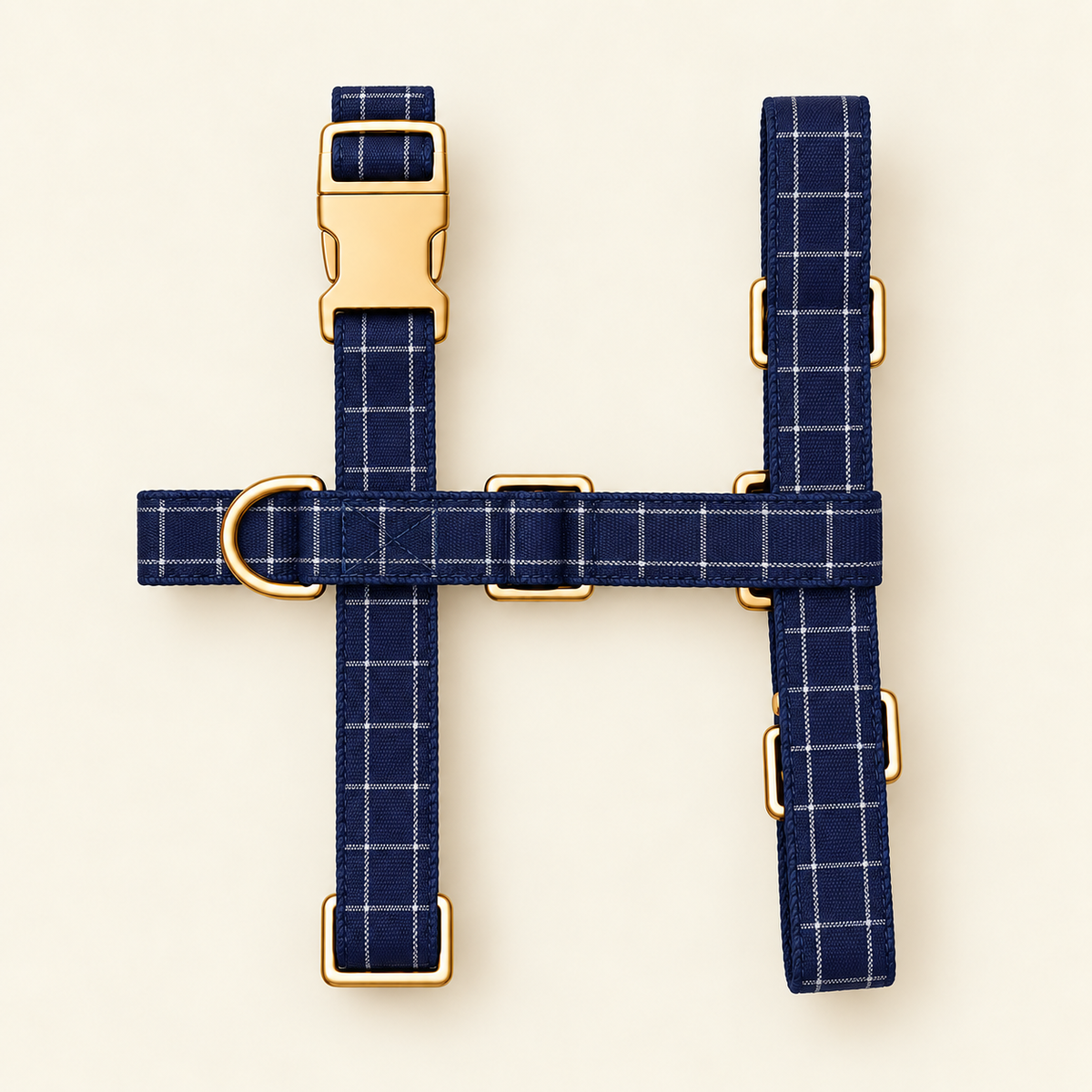 Harnais pour Chien Soho Carreaux Bleu Marine | Confort Sans Tension sur le Cou, Réglable XS à XL