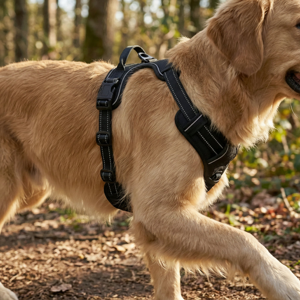 harnais pour chien avec zones matelassees et sangles stabilisatrices