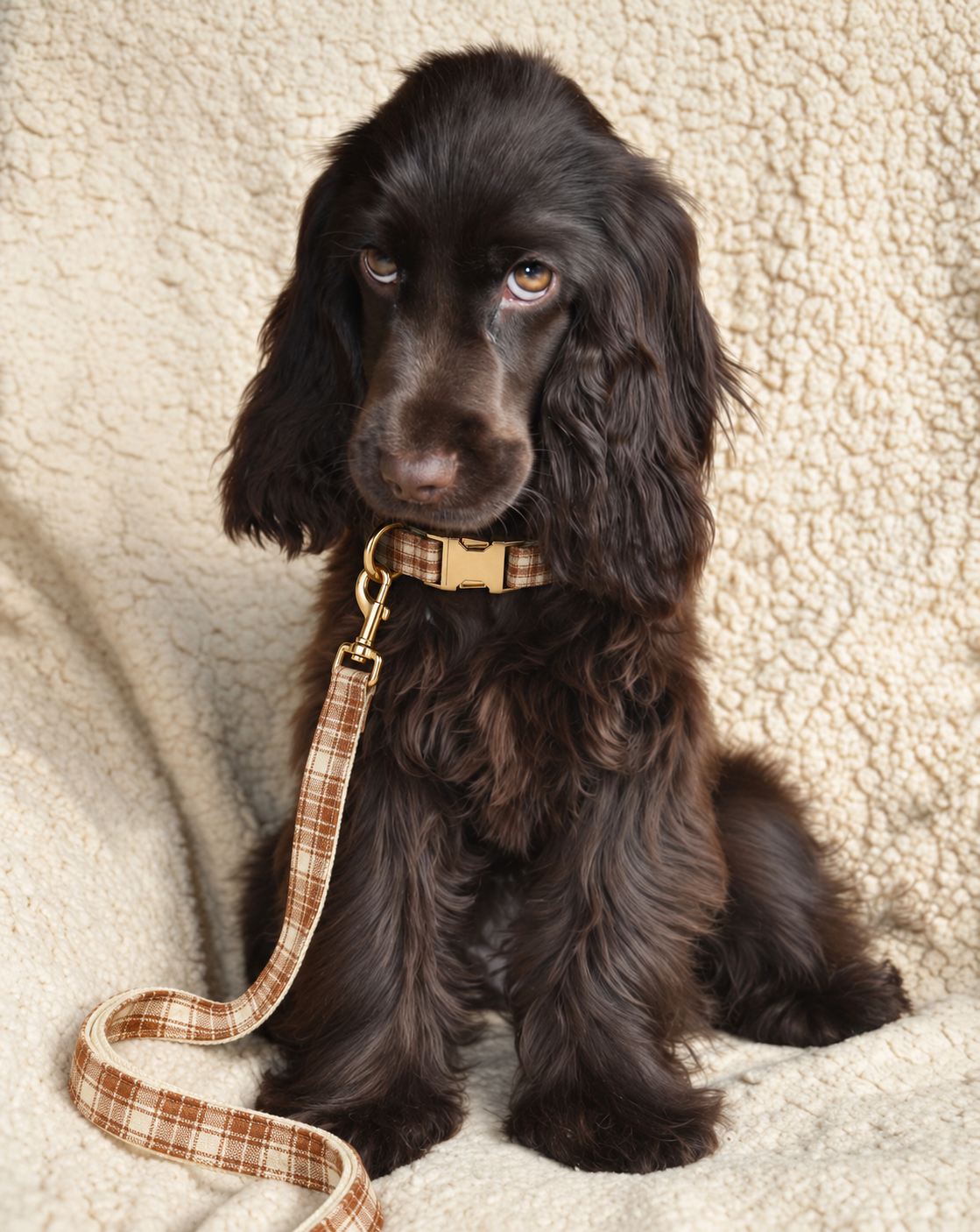 Collier pour Chien Brixton Tartan Beige & Caramel | Réglable XS à XL, Assorti Laisse & Harnais