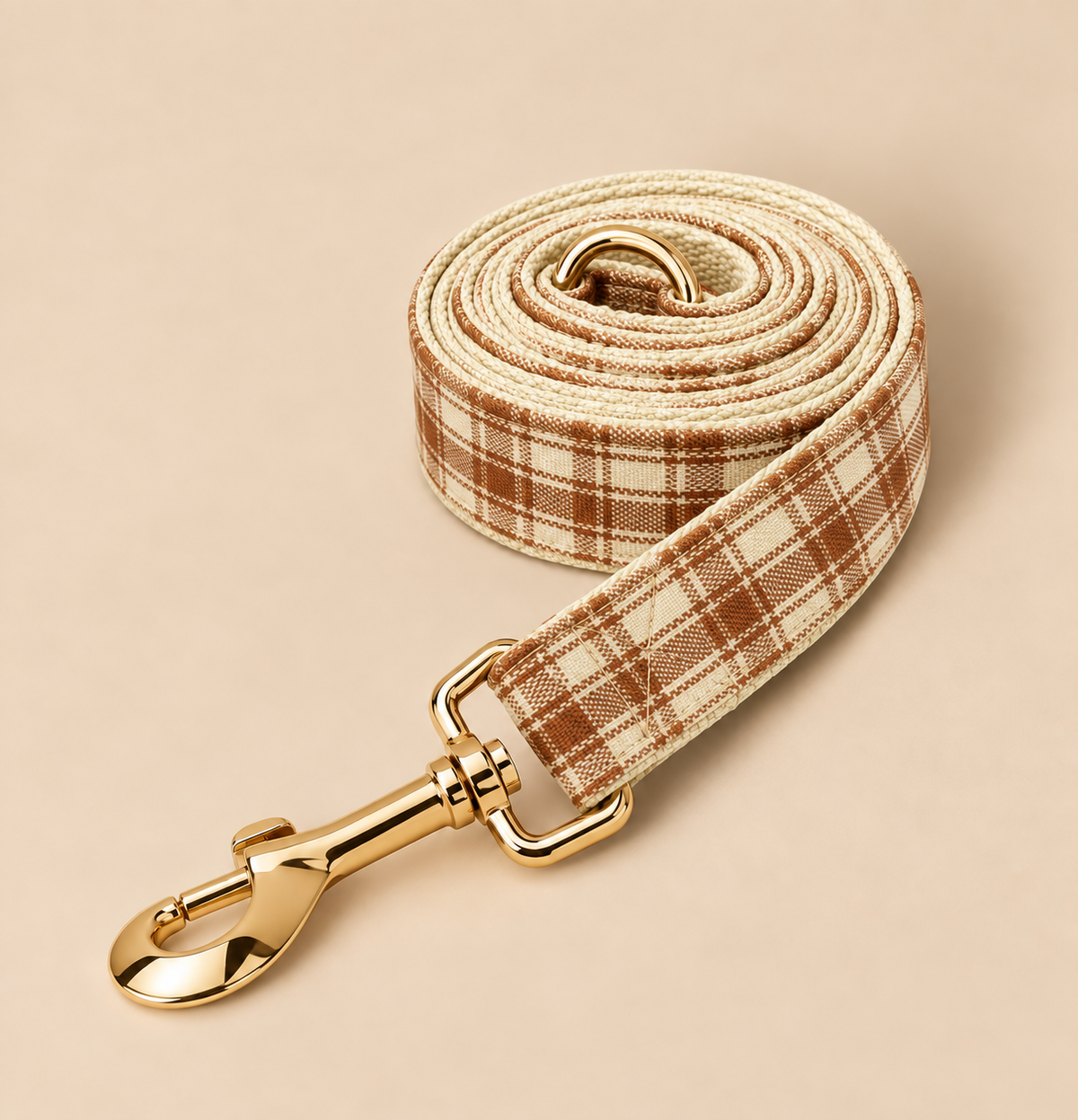 Laisse pour Chien Brixton Tartan Beige & Caramel | 1,50 m, Assortie Collier & Harnais