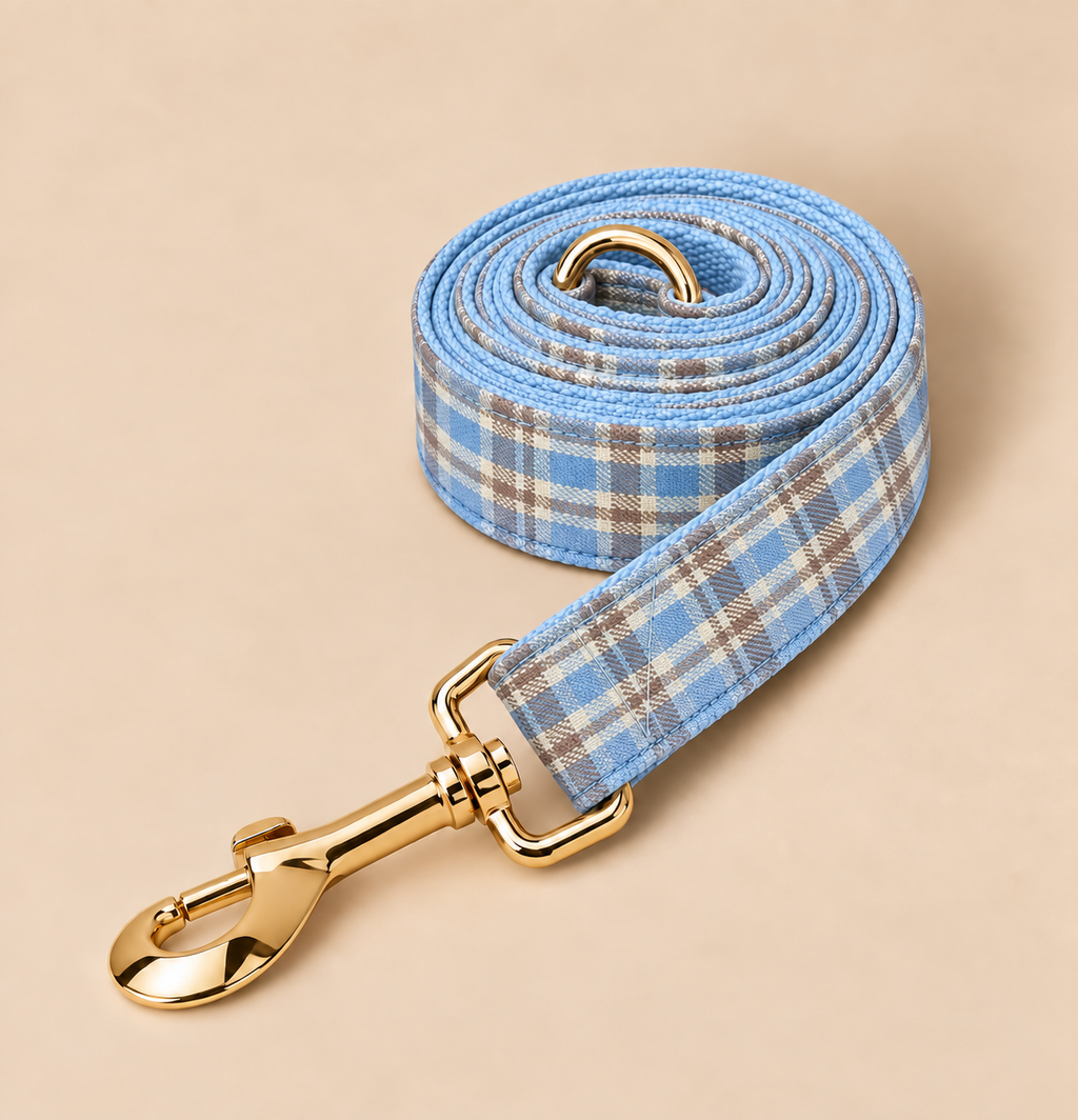 Laisse pour Chien Chelsea Carreaux Bleu Ciel | 1,50 m, Assortie Collier & Harnais