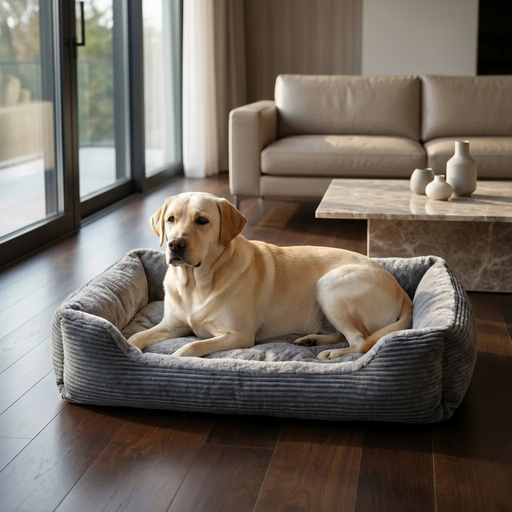 lit pour chien a bords hauts en tissu doux et moelleux