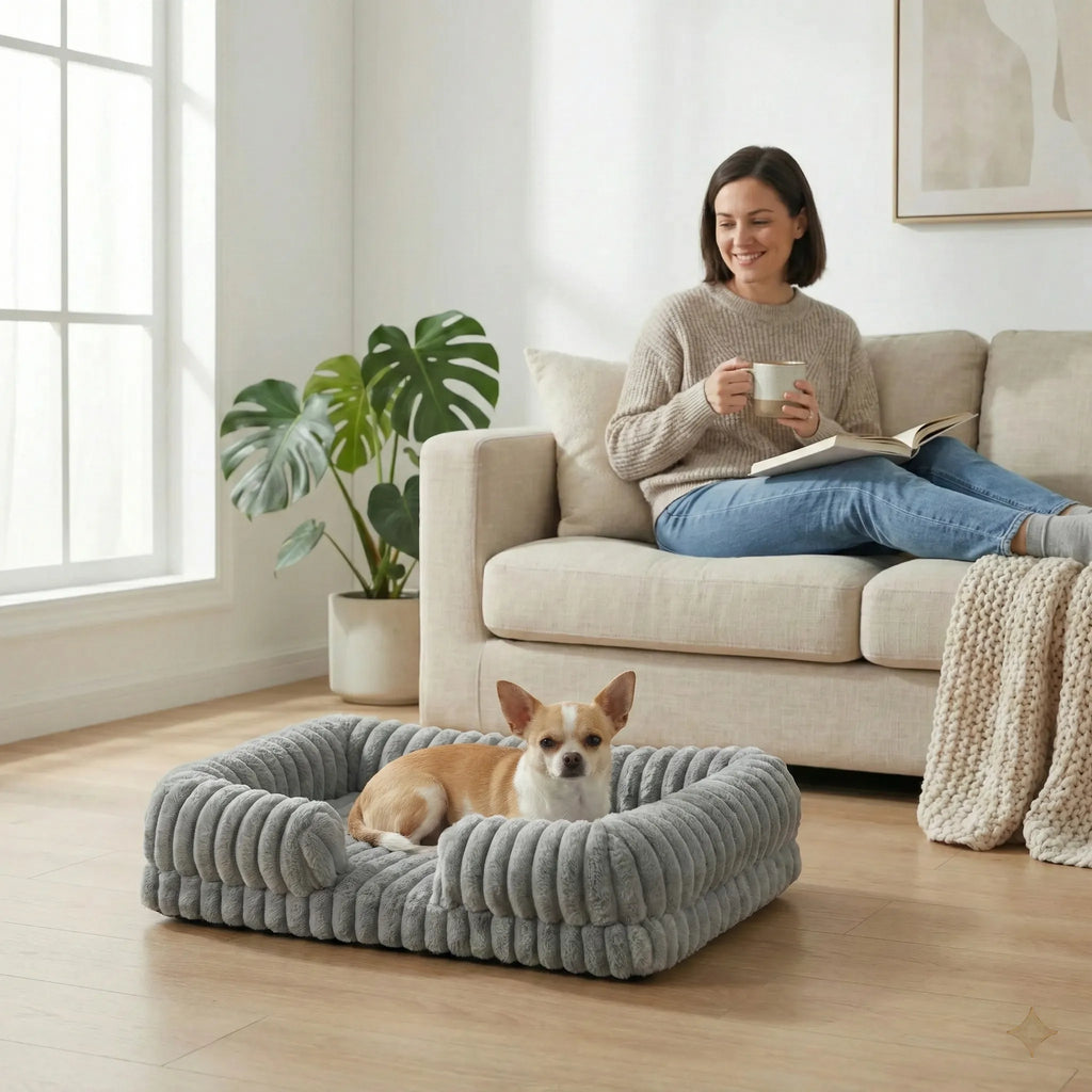 Panier pour chien avec parois volumineuses et surface centrale uniforme