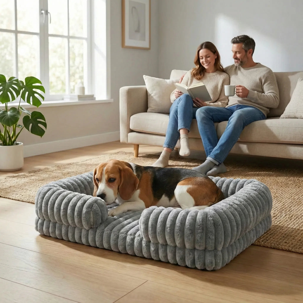 panier pour chien avec bordure haute offrant un soutien lateral continu