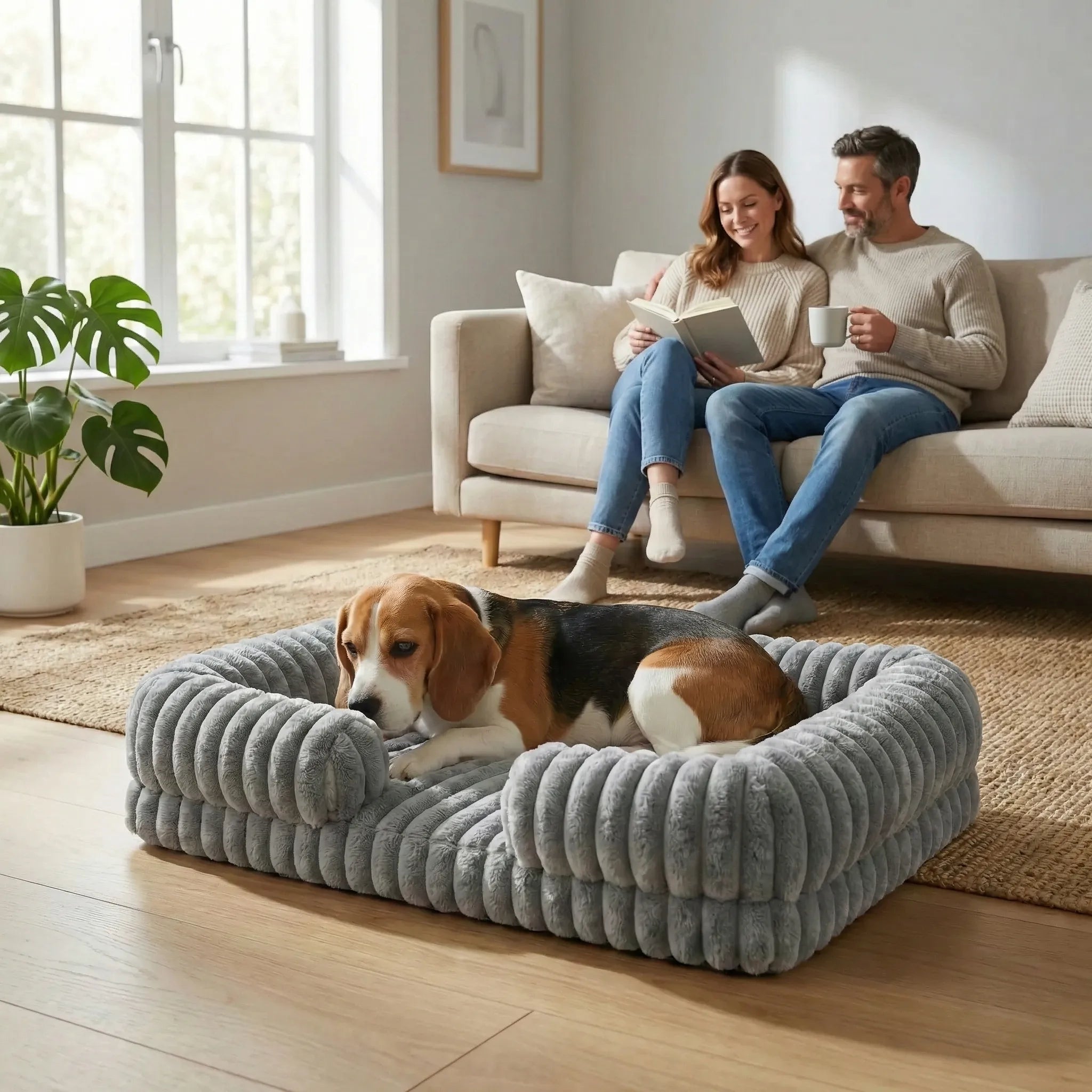 panier pour chien avec bordure haute offrant un soutien lateral continu