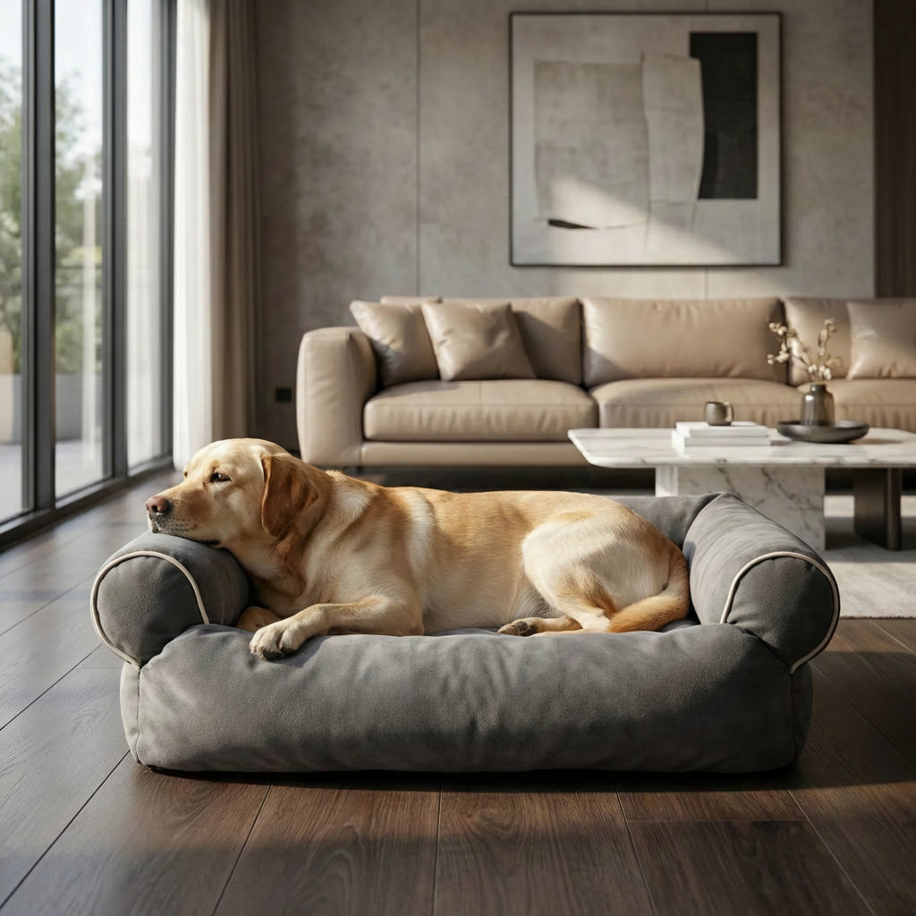 panier pour chien avec dossier et deux accoudoirs matelasses