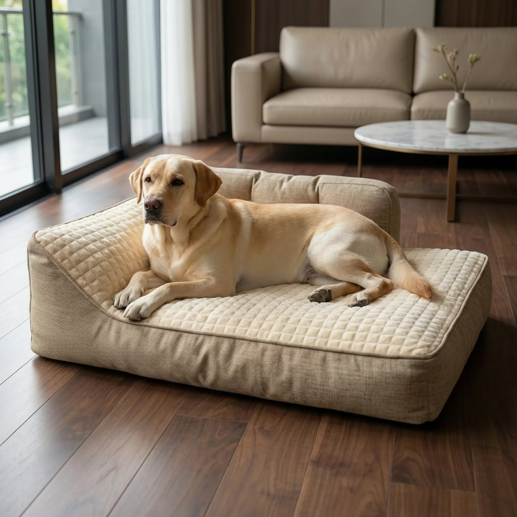 Panier pour chien avec trois parois de maintien et assise plane