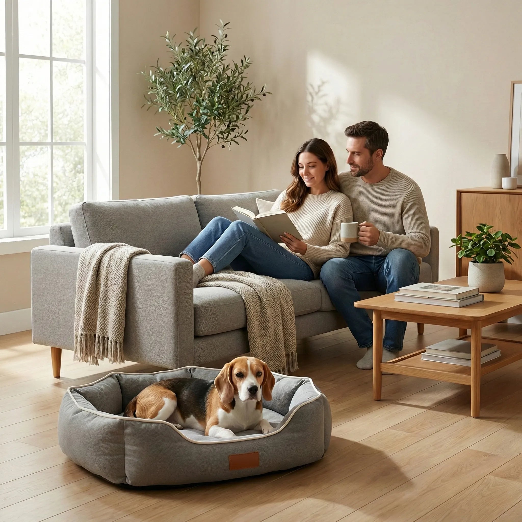 Lit pour chien avec structure enveloppante et coussin interieur doux et epais