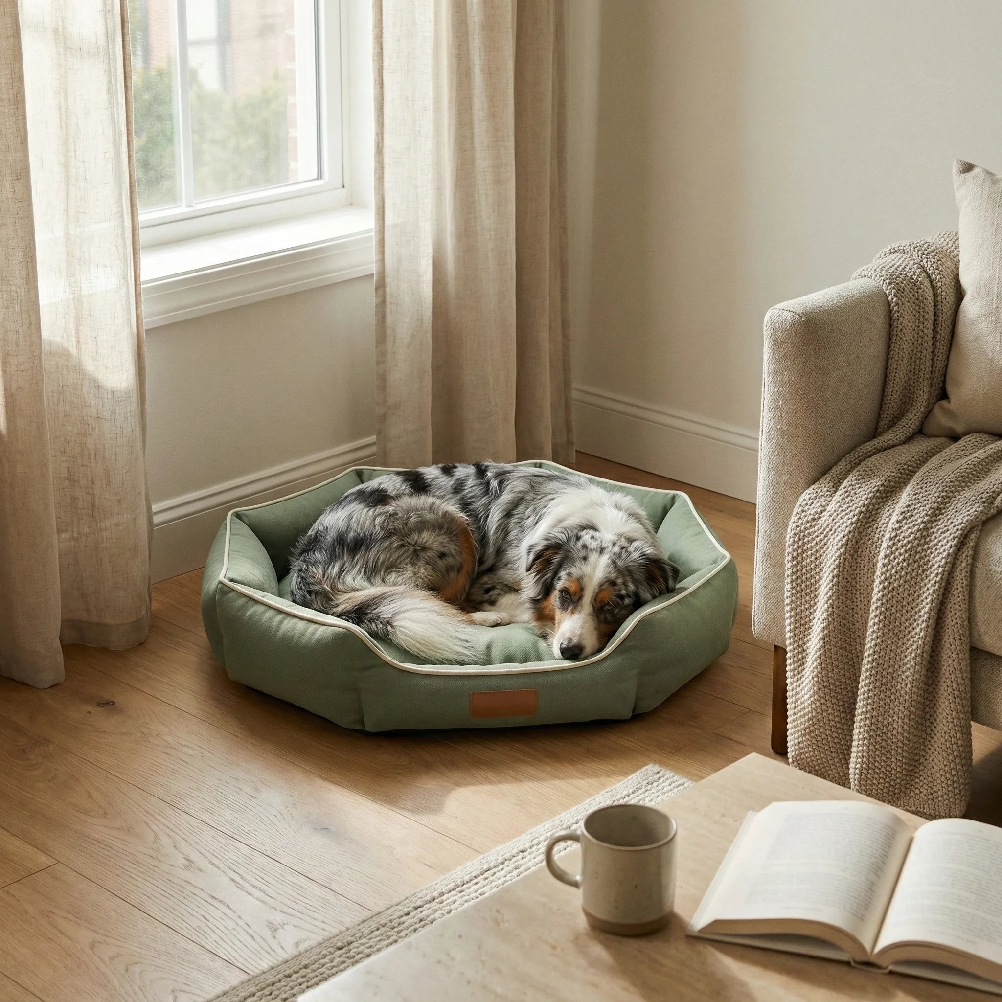 Panier pour chien avec coussin interieur rembourre et soutien lateral stable