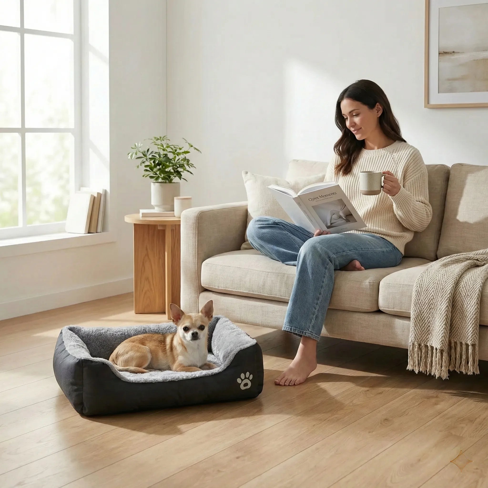 Lit rectangulaire pour chien avec soutien renforce et surface rembourree
