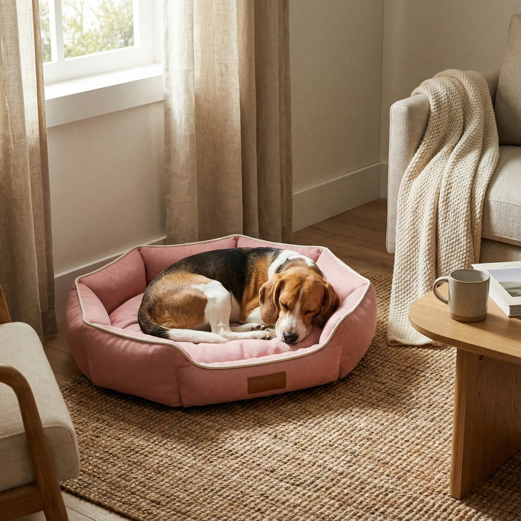 Panier pour chien avec base epaisse et rebords matelasses pour maintien et confort