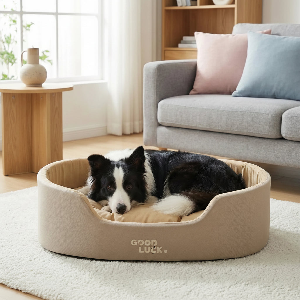 panier pour chien avec rebords droits et coussin interieur gonfle