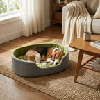 panier pour chien de forme courbe avec maintien perimetrique et centre capitonne