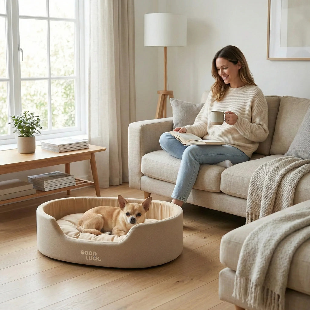 panier pour chien aux lignes epurees avec rebords continus et assise matelassee