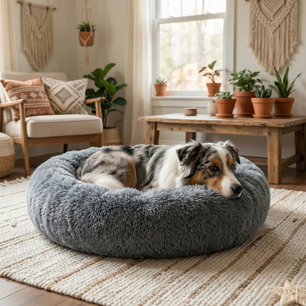 panier pour chien avec bordure volumineuse et fond regulier