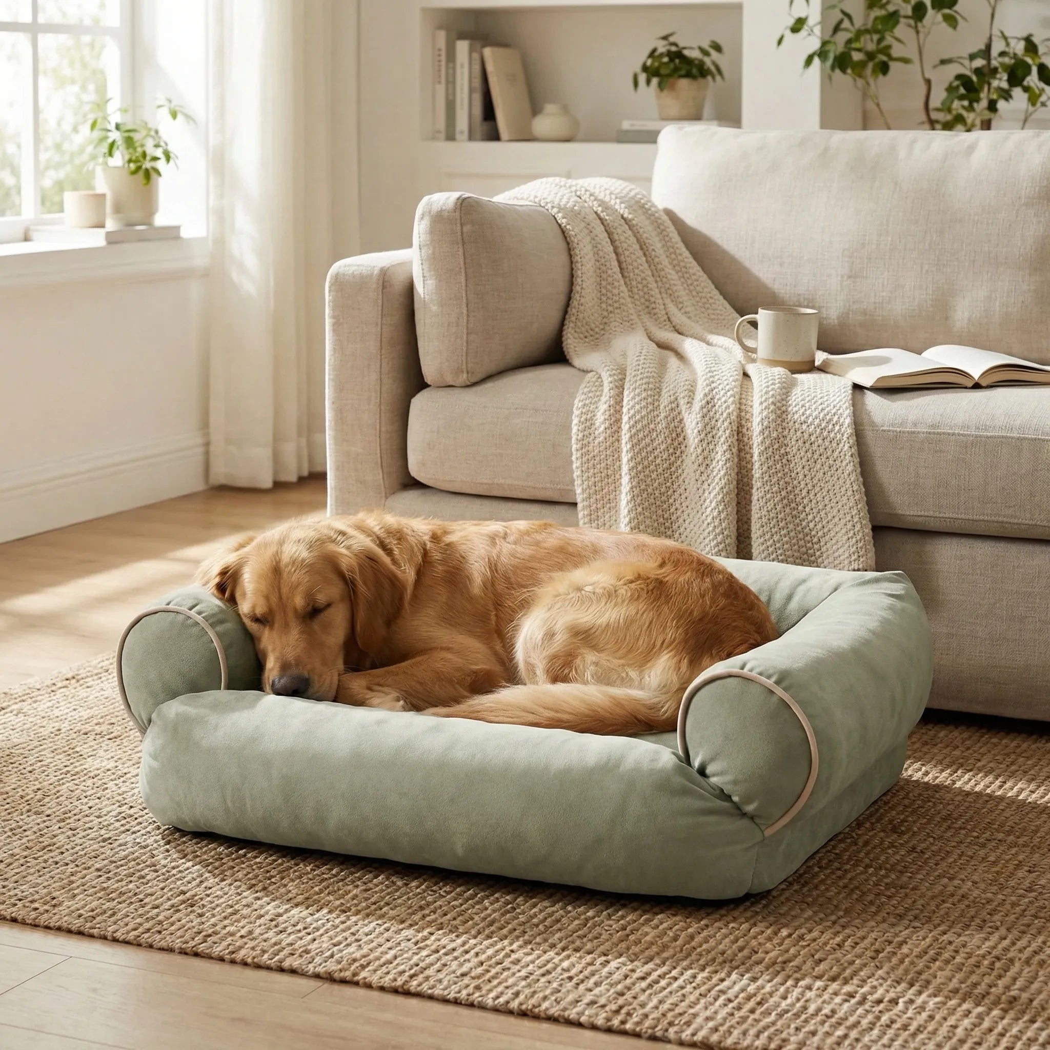 panier pour chien au design sofa avec accoudoirs arrondis