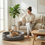 Panier pour chien rond avec rebords rembourres et assise plate