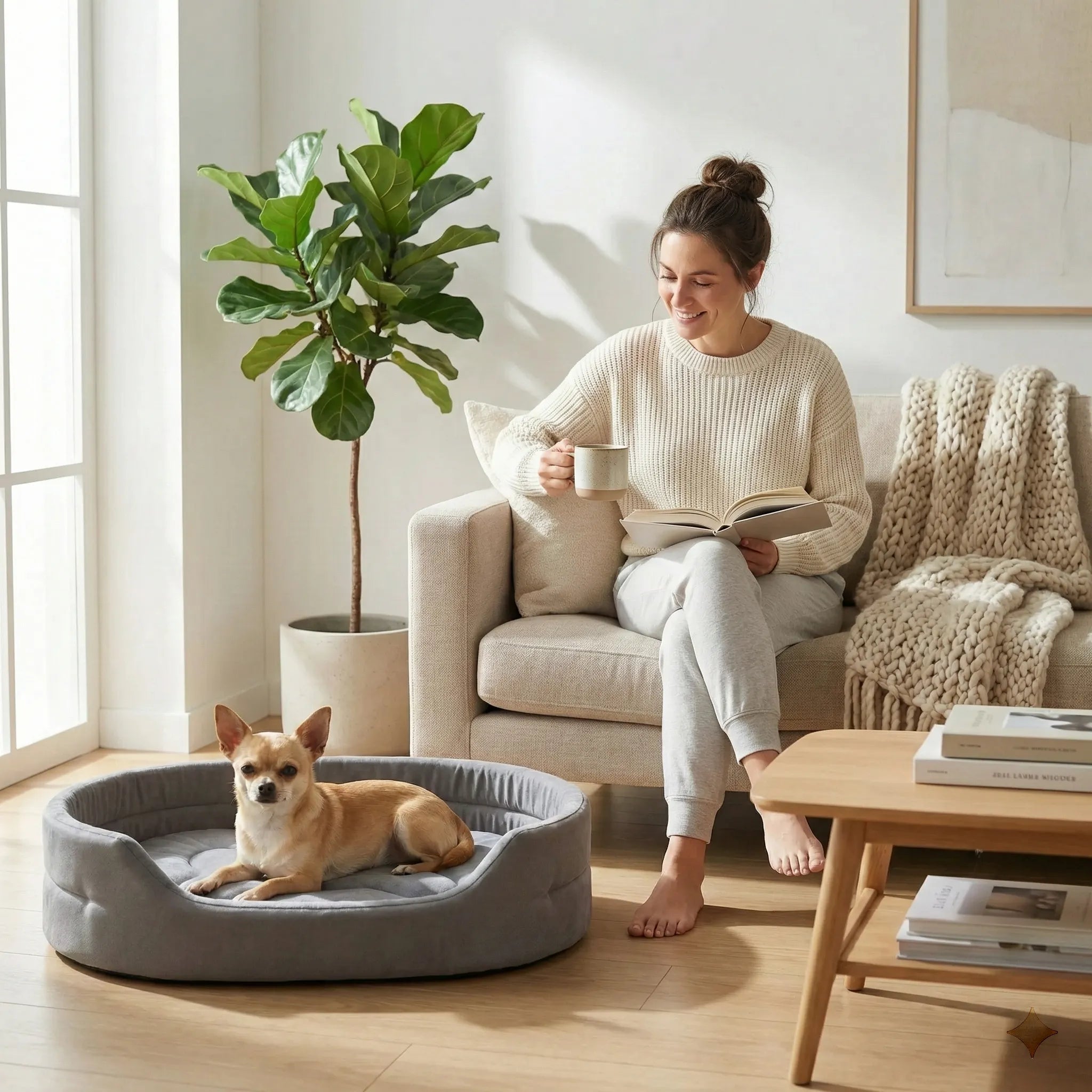 Panier pour chien rond avec rebords rembourres et assise plate