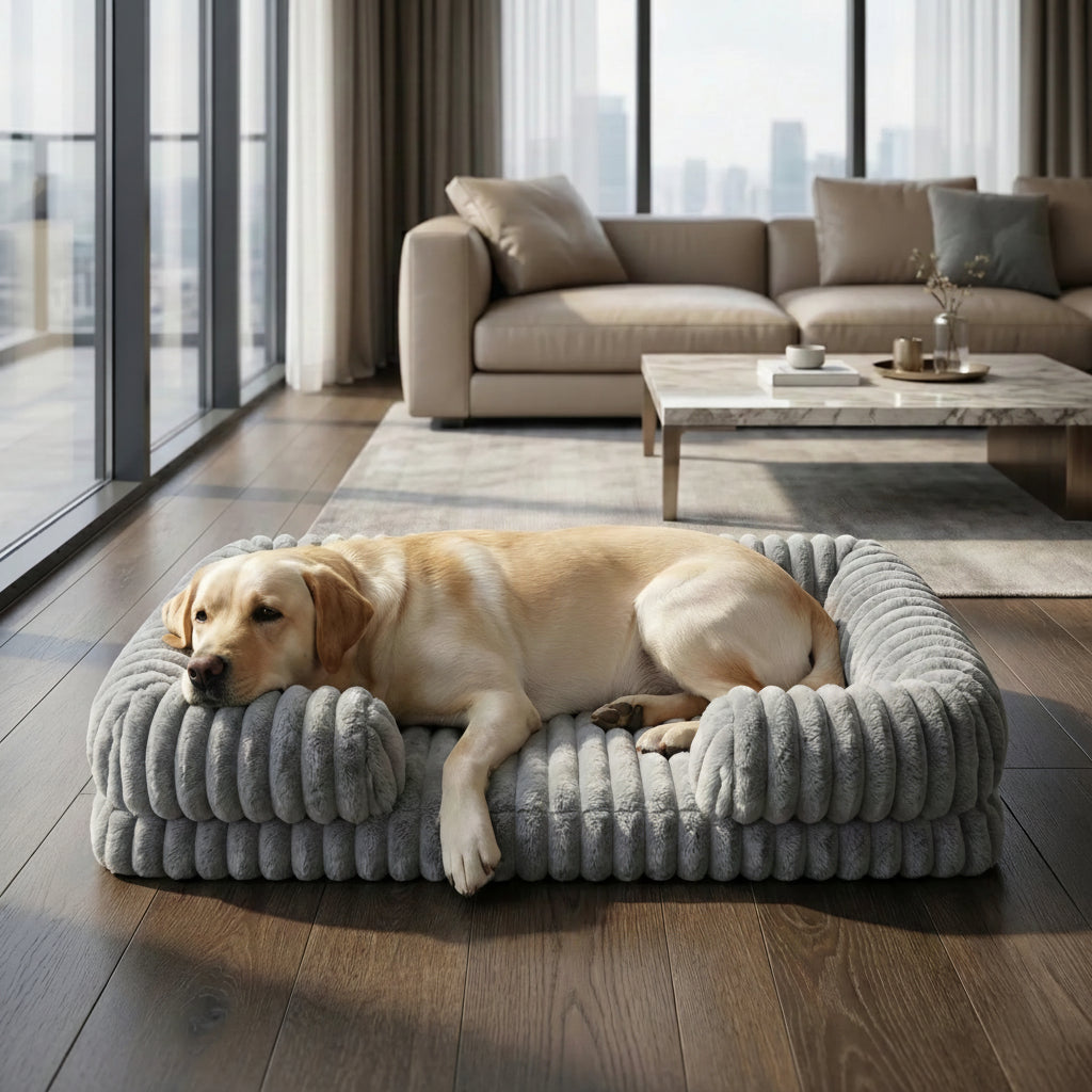 panier pour chien rectangulaire avec bords enveloppants et fond regulier