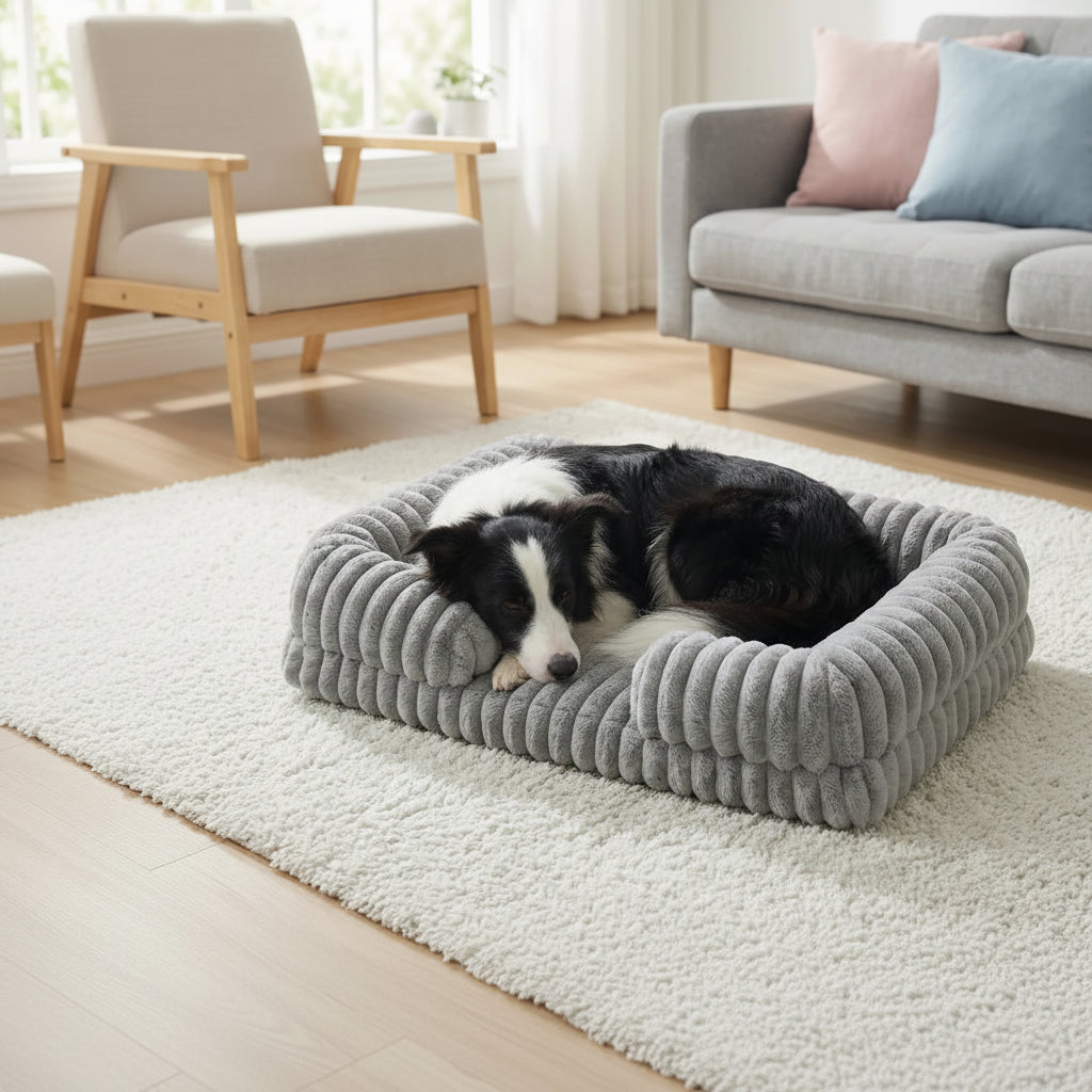 panier pour chien avec contours garnis et zone de repos plane