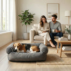 panier pour chien rectangulaire avec parois epaisses et assise centrale matelassee