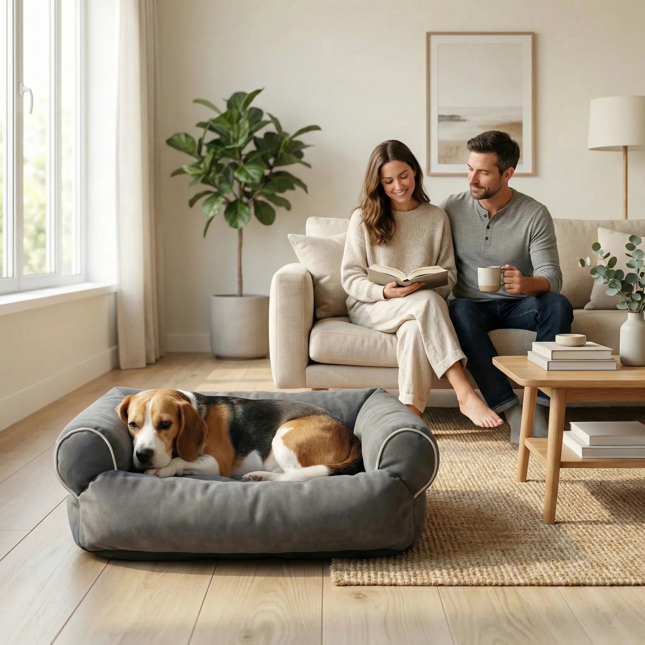 panier pour chien rectangulaire avec parois epaisses et assise centrale matelassee