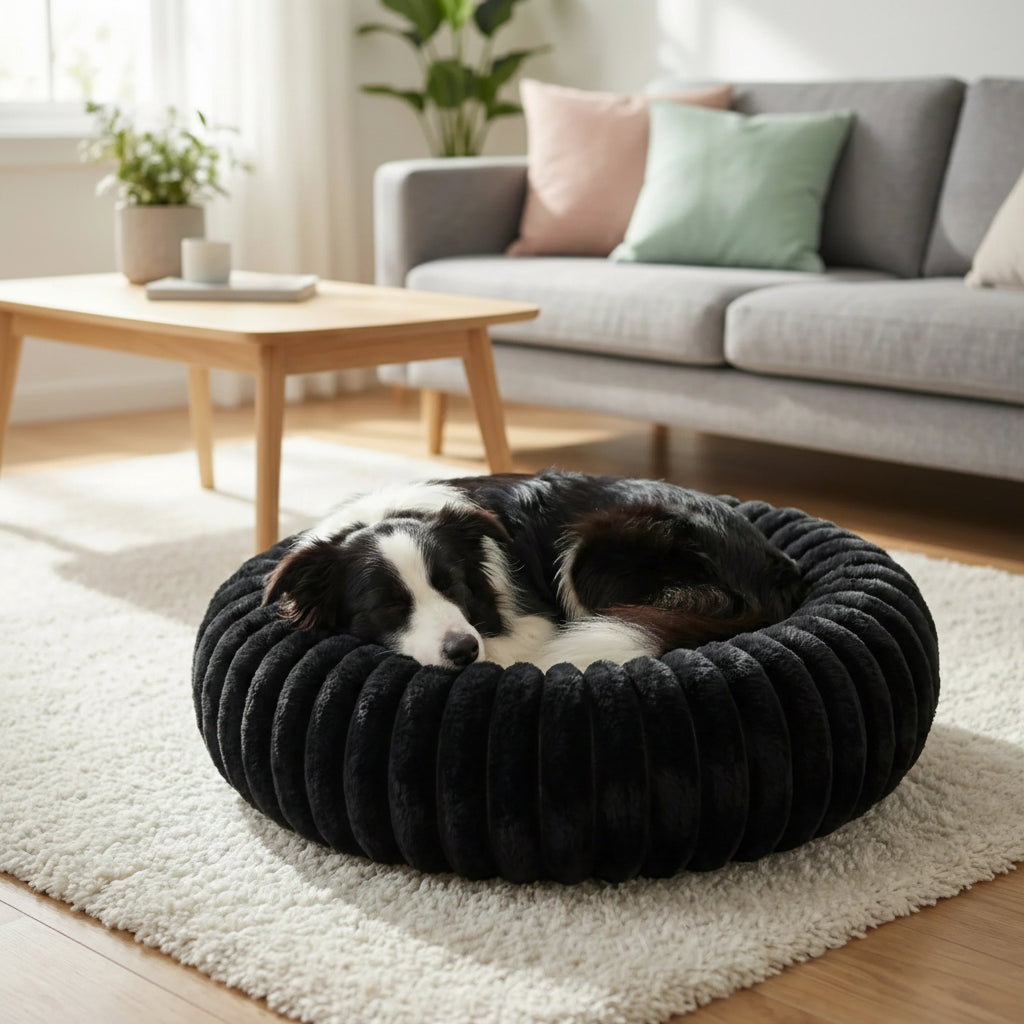 Coussin rond rembourre concu pour repartir le poids et soutenir le corps du chien