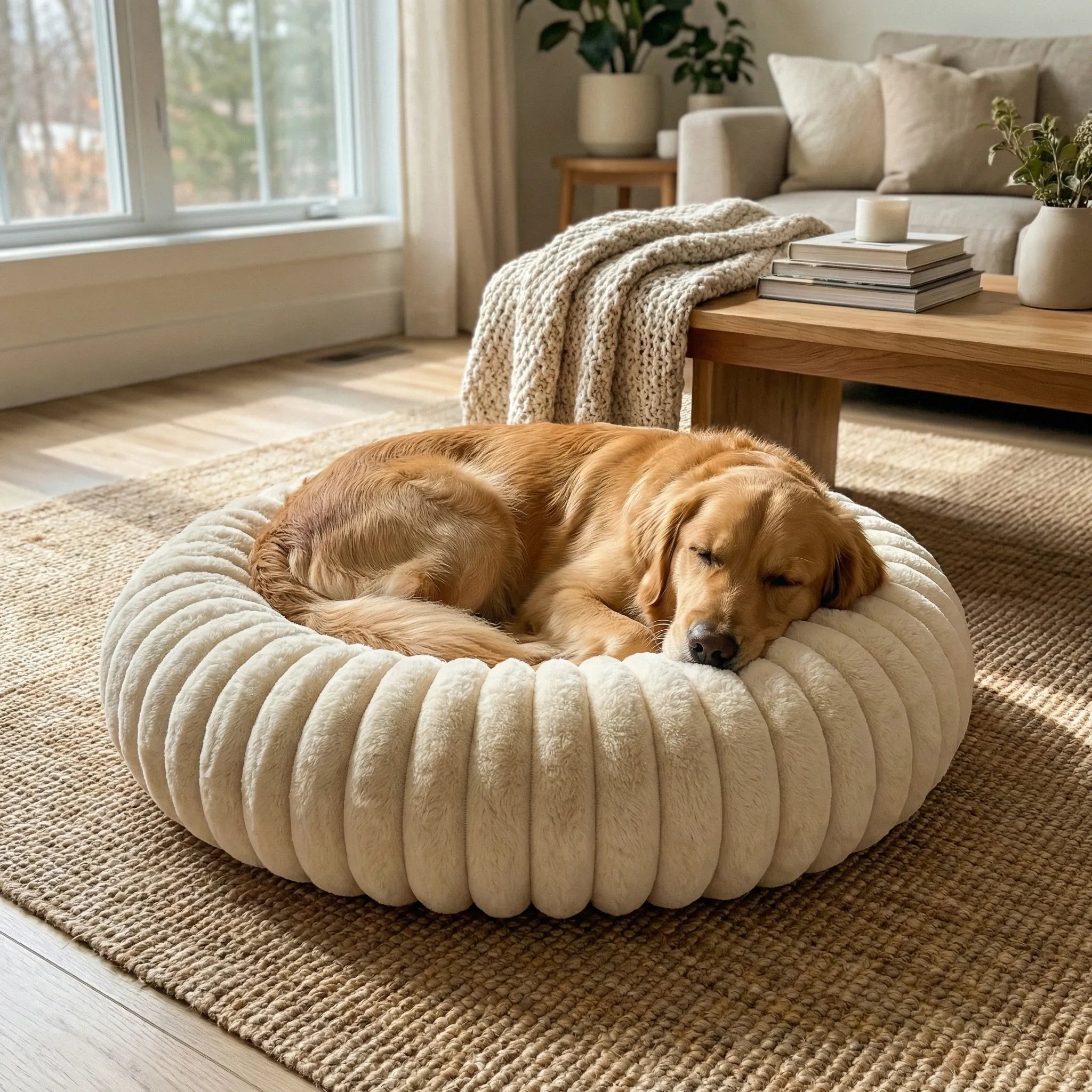 Coussin rond epais avec parois hautes pour un repos securise