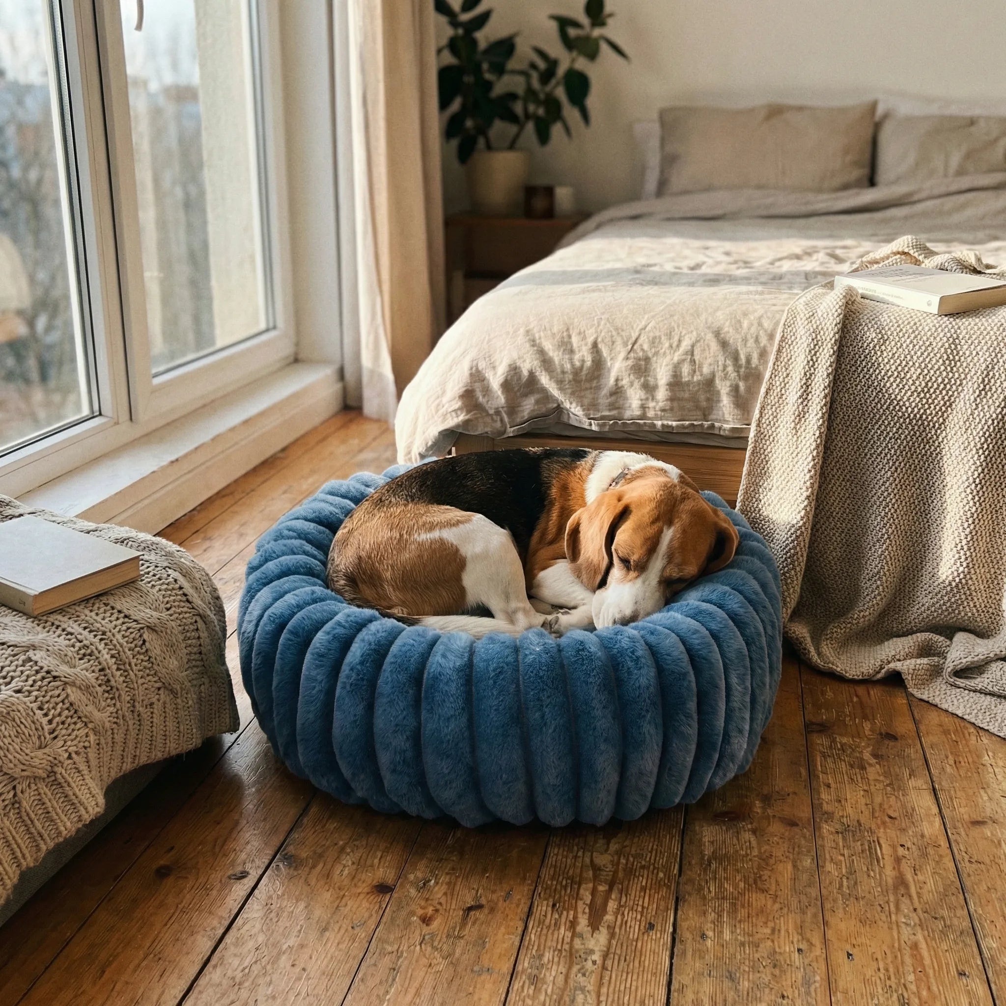Couchage rond epais pour chien avec maintien durable et structure stable