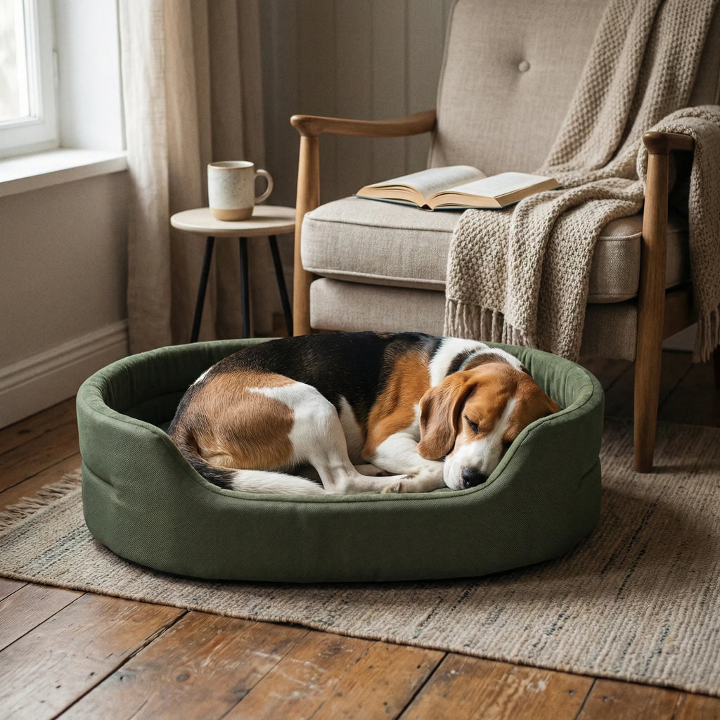 panier pour chien de forme ronde avec structure gonflee et base solide