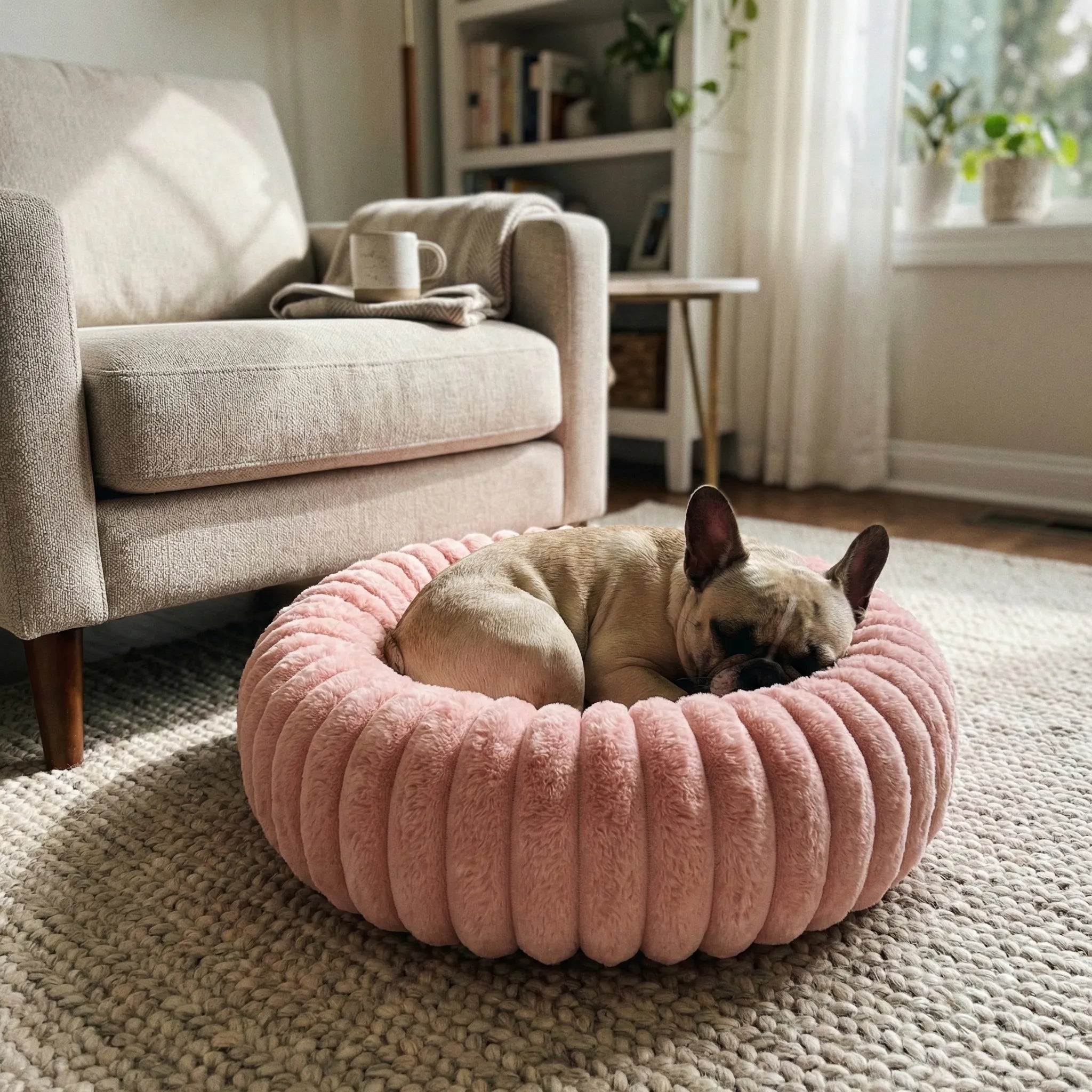 Lit rond pour chien avec rebords renforces et base stable