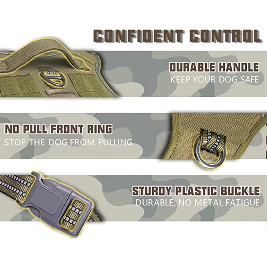 Harnais Tactique Anti-Traction pour Chien | Style Militaire, Poignée de Contrôle, Réfléchissant, Randonnée & Sport