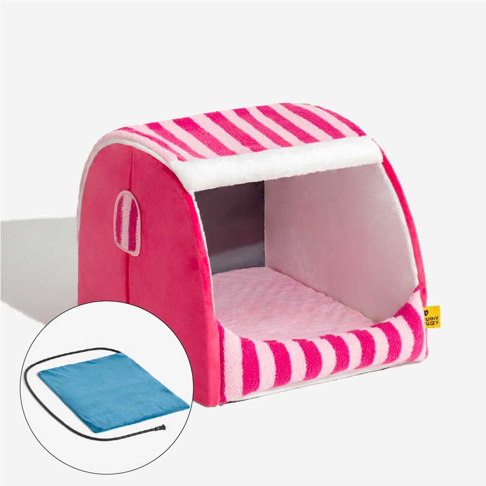 Cabane Orthopédique Rayée pour Chien | Structure Alvéolaire, Lavable, Antidérapant, Cocon Sécurisant