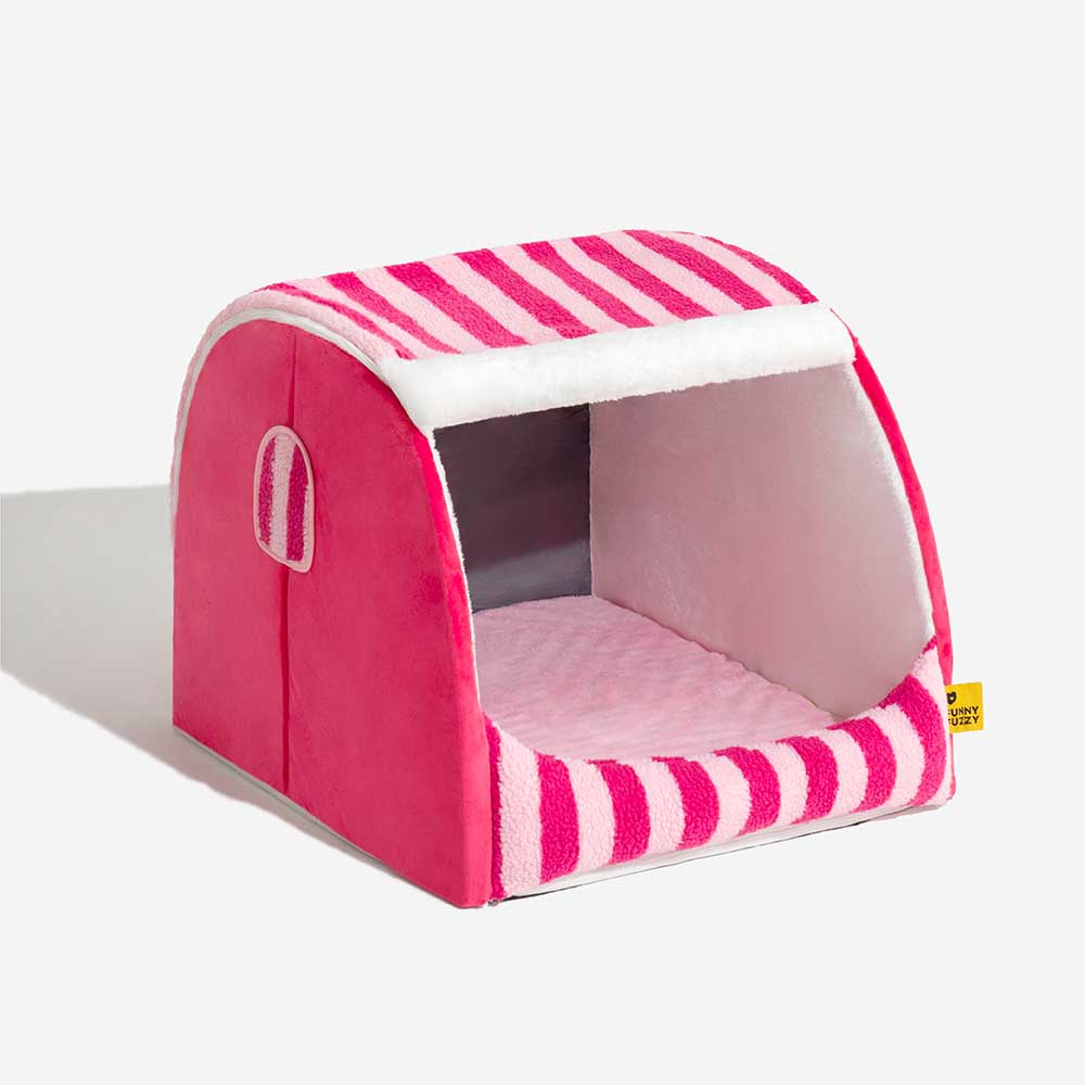 Cabane Orthopédique Rayée pour Chien | Structure Alvéolaire, Lavable, Antidérapant, Cocon Sécurisant