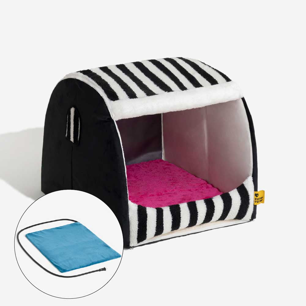 Cabane Orthopédique Rayée pour Chien | Structure Alvéolaire, Lavable, Antidérapant, Cocon Sécurisant