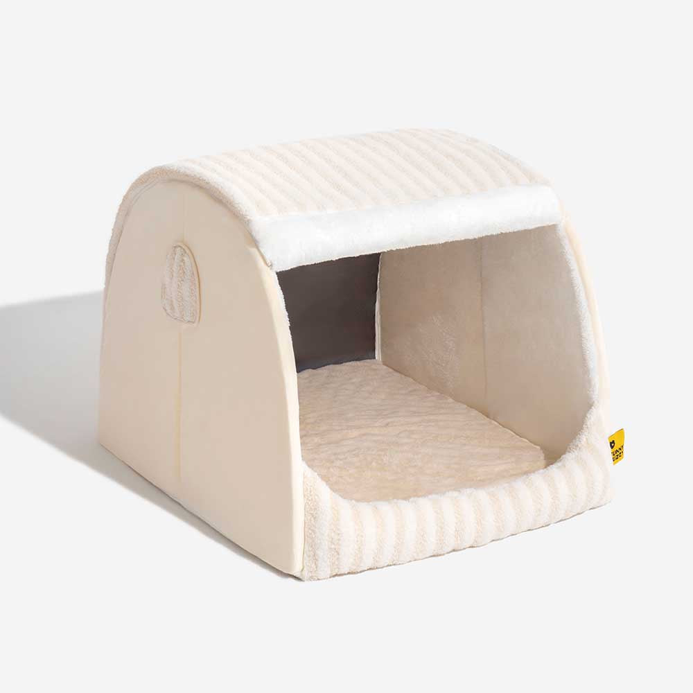 Cabane Orthopédique Rayée pour Chien | Structure Alvéolaire, Lavable, Antidérapant, Cocon Sécurisant