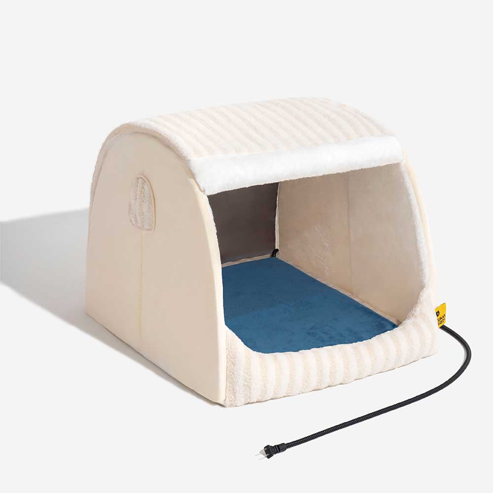 Cabane Orthopédique Rayée pour Chien | Structure Alvéolaire, Lavable, Antidérapant, Cocon Sécurisant