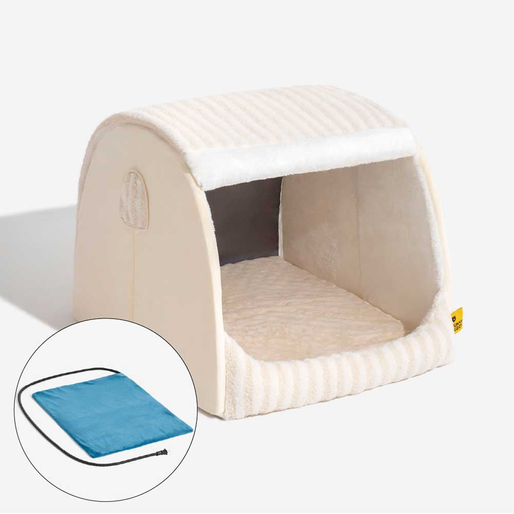 Cabane Orthopédique Rayée pour Chien | Structure Alvéolaire, Lavable, Antidérapant, Cocon Sécurisant