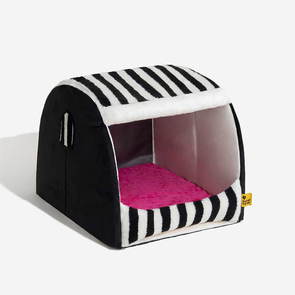 Cabane Orthopédique Rayée pour Chien | Structure Alvéolaire, Lavable, Antidérapant, Cocon Sécurisant