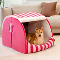 Cabane Orthopédique Rayée pour Chien | Structure Alvéolaire, Lavable, Antidérapant, Cocon Sécurisant