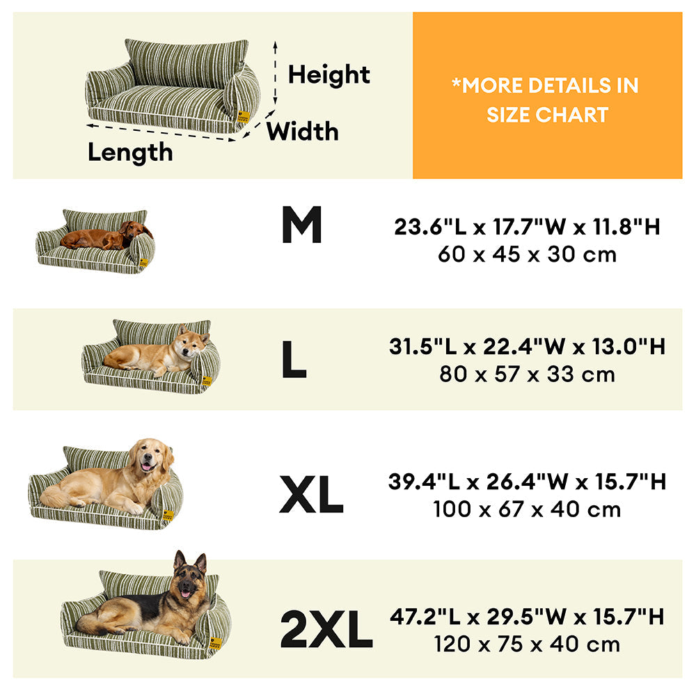 Sofa Rayé Bolster Orthopédique pour Chien | Base Gaufrée, Lavable, Antidérapant, Toutes Tailles
