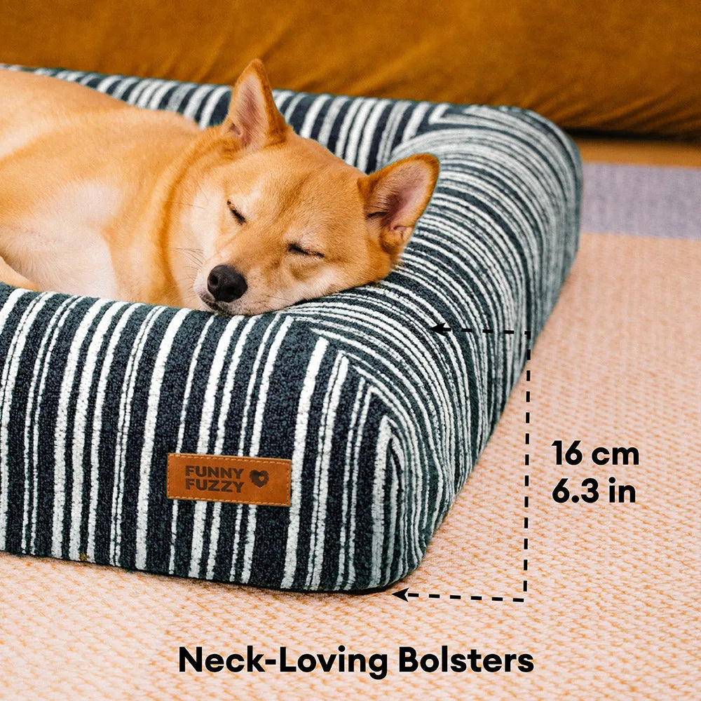 Lit Orthopédique Rayé Toutes Saisons pour Chien | Base Gaufrée, Rebords Bolster, Lavable, Antidérapant