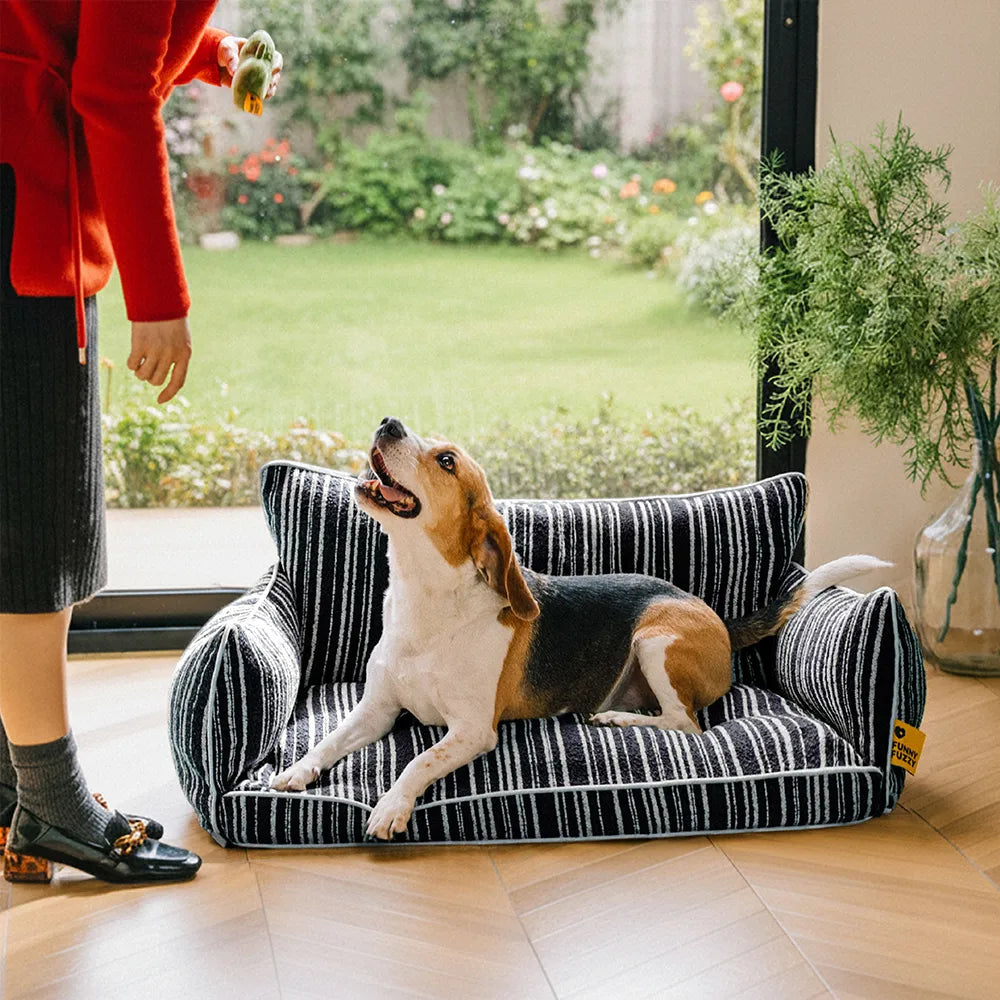 Sofa Rayé Bolster Orthopédique pour Chien | Base Gaufrée, Lavable, Antidérapant, Toutes Tailles