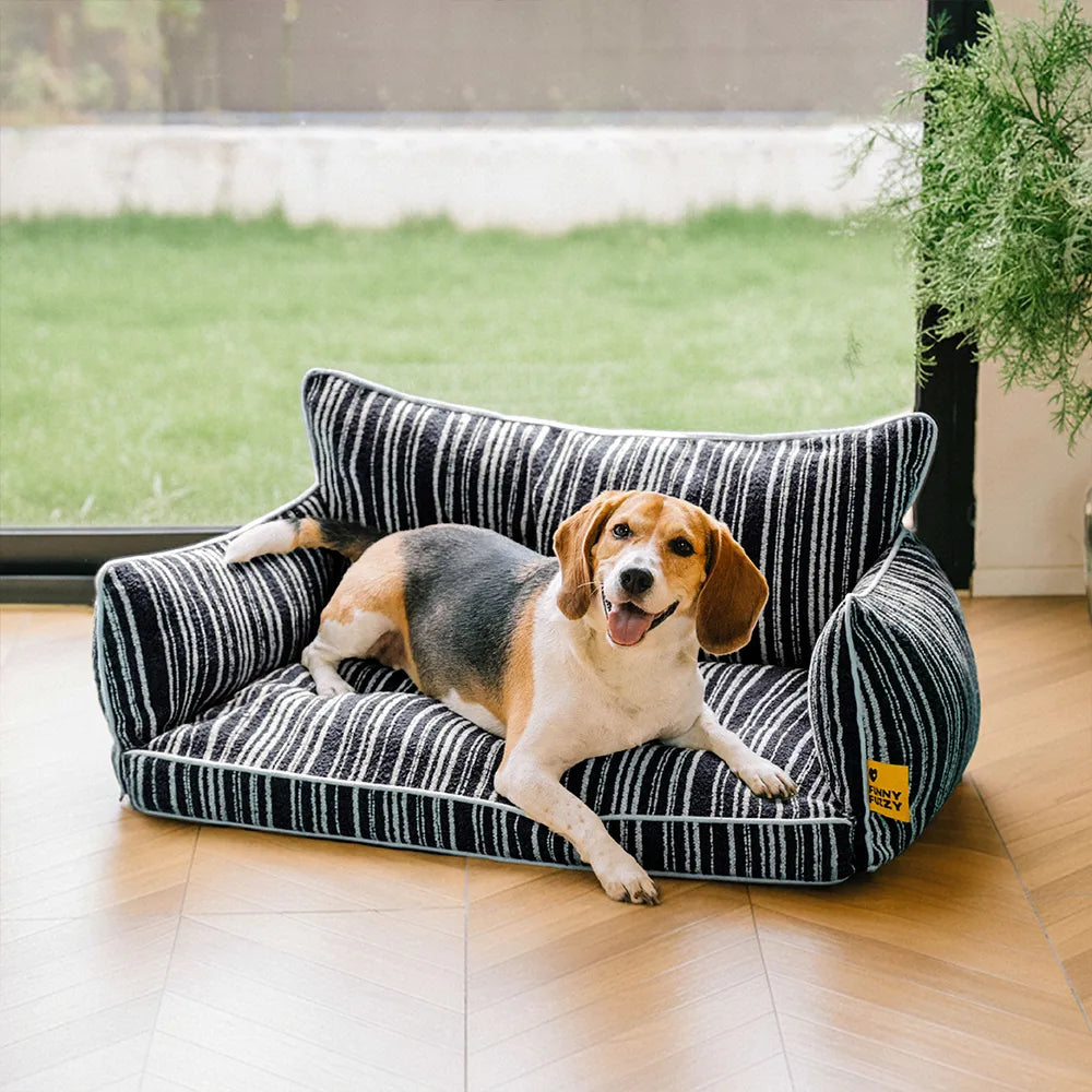Sofa Rayé Bolster Orthopédique pour Chien | Base Gaufrée, Lavable, Antidérapant, Toutes Tailles