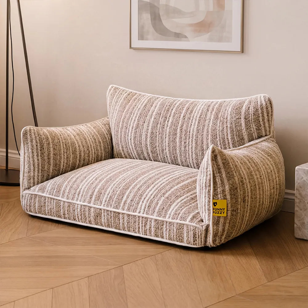 Sofa Rayé Bolster Orthopédique pour Chien | Base Gaufrée, Lavable, Antidérapant, Toutes Tailles