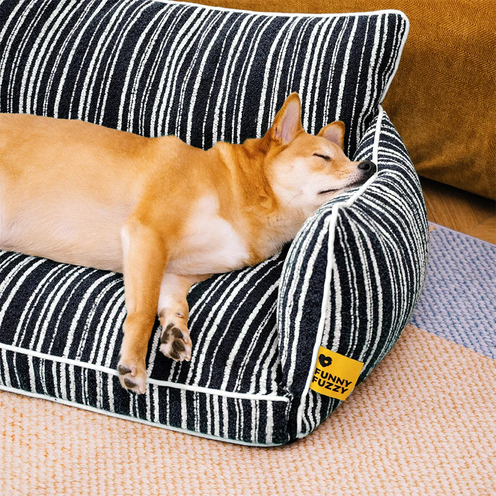Sofa Rayé Bolster Orthopédique pour Chien | Base Gaufrée, Lavable, Antidérapant, Toutes Tailles