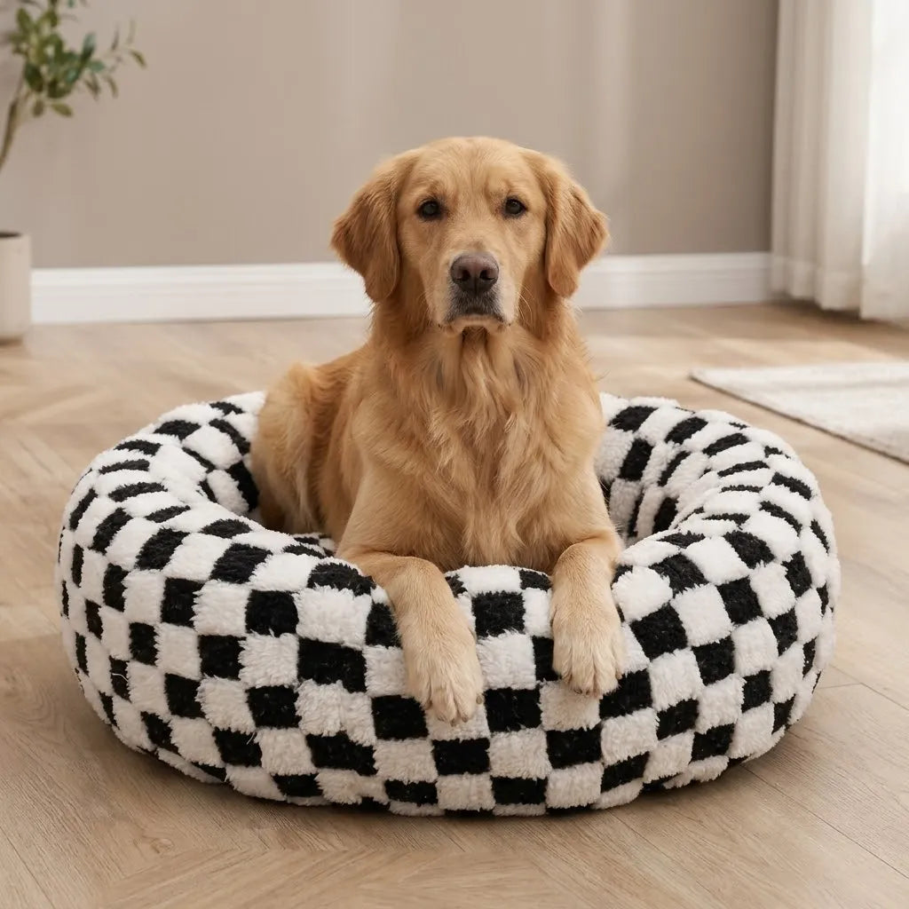 Panier Rond Chien Bords Surélevés | Lavable Machine, Toutes Tailles, Golden & Labrador