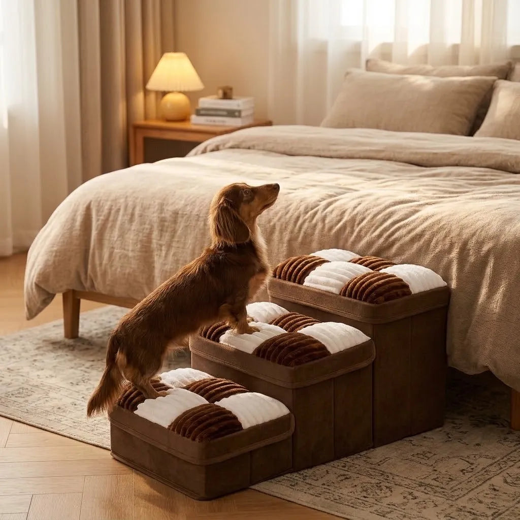 Escalier Orthopédique pour Chien avec Rangement, Pliable & Antidérapant